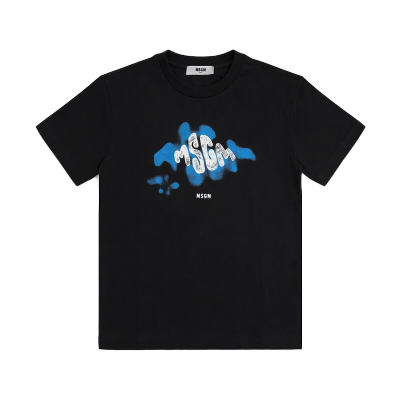키즈 브러쉬드 그래픽 로고 티셔츠 블랙 S6MSJBTH195 110 - MSGM