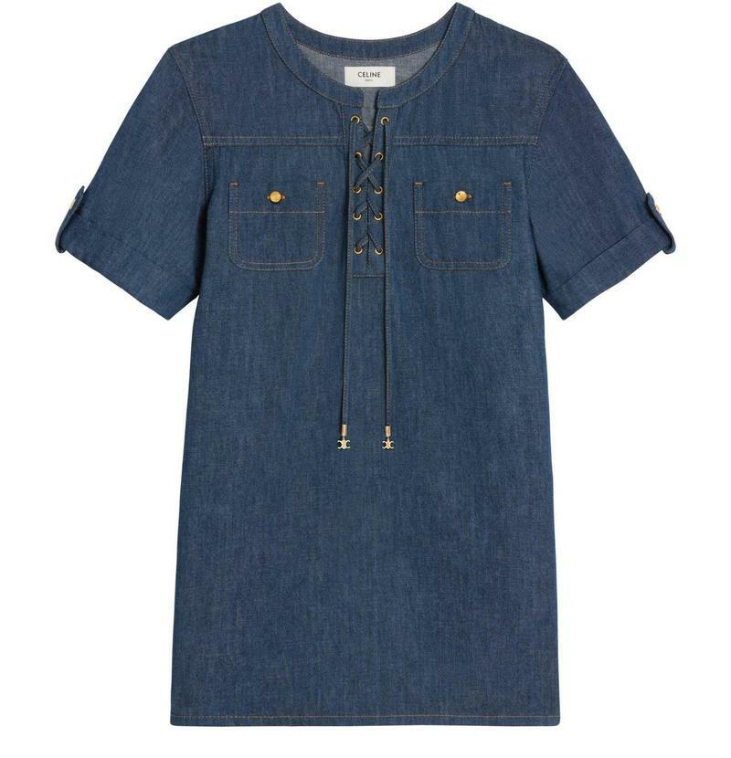 국내발송 셀린느 Mini dress in dark ocean wash denim - Celine