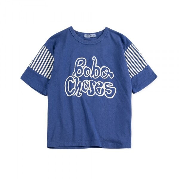 키즈 로고 바이 핸드 티셔츠 네이비블루 B126AC138 411 - Bobo Choses