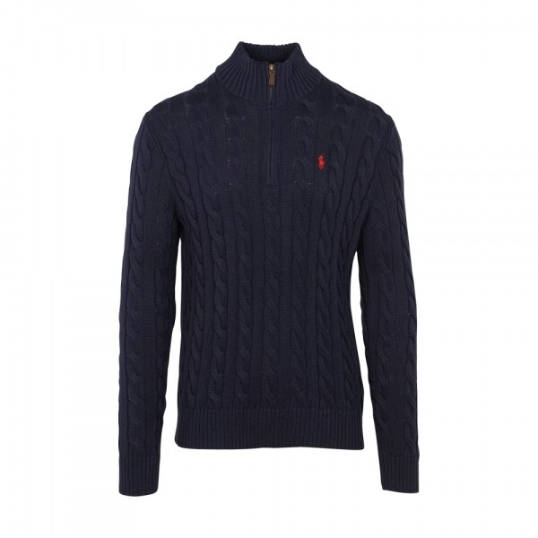 26SS 포니 자수 케이블 하프집업 니트 블루 710810841 001 - Polo Ralph Lauren