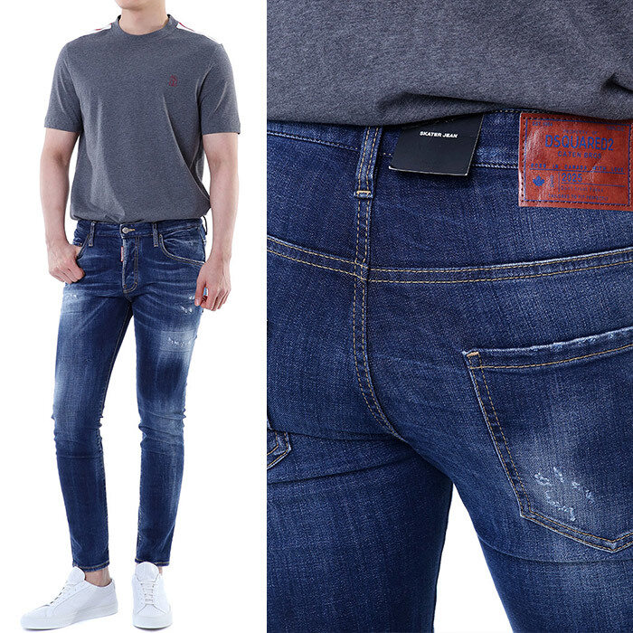 디스퀘어드 메이플래더패치 멀티 디스 중청 워싱진 (스케이터핏) 71LB1642 S30664 470 - Dsquared2