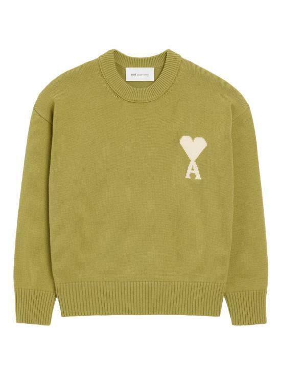 26SS 아미 ADC 울   코튼 크루넥 하트 스웨터 UKS859 KN0156 A118 MATCHA ECRU DOM - Ami