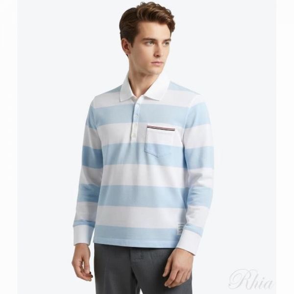 톰브라운 RWB 트리밍 럭비 스트라이프 긴팔 카라티 MJP167A J0049 452 - Thom Browne