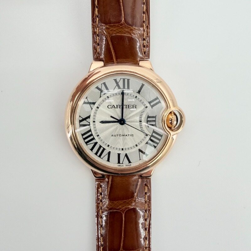 까르띠에 발롱블루 핑크골드 36mm 금통 앨리게이터 가죽밴드 시계 - Cartier