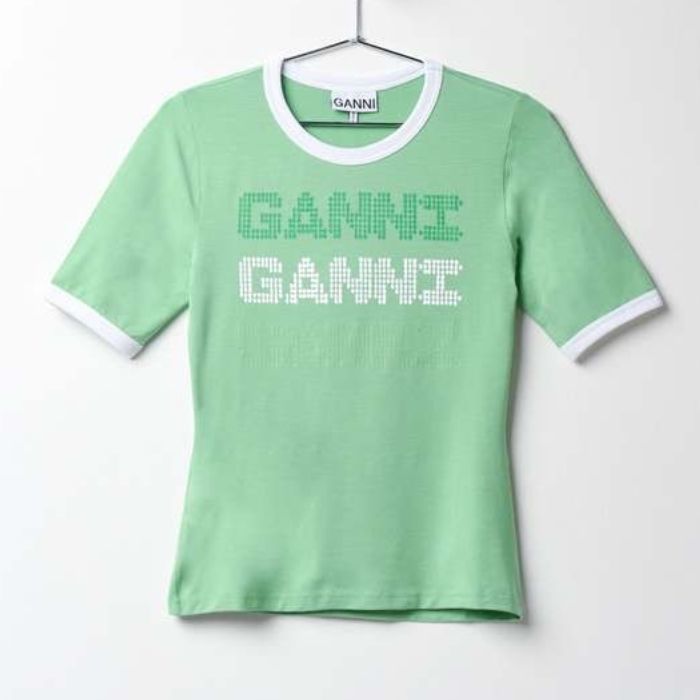 가니 슬림핏 로고 반팔 티셔츠 그린 T3352 484 - Ganni