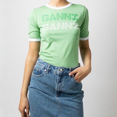 가니 슬림핏 로고 반팔 티셔츠 그린 T3352 484 썸네일 4