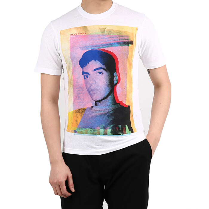 디스퀘어드2 남성 페이스 프린팅 반팔 티셔츠 화이트 S71GD0478 - Dsquared2