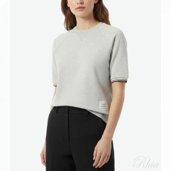 톰브라운 26SS RWB 티핑 코튼 피케 루프백 반팔 풀오버 스웨트셔츠 MJT558A J0249 065 - Thom Browne