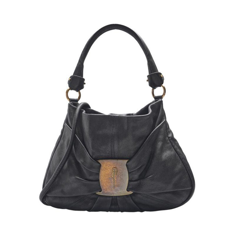 블랙 레더 바라 보우 호보 여성 숄더백 AB 21 B617 - Salvatore Ferragamo