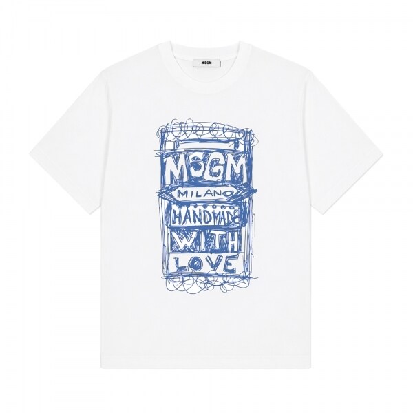 키즈 핸드드로잉 프린팅 반팔 티셔츠 화이트 S6MSJUTH135 001 - MSGM