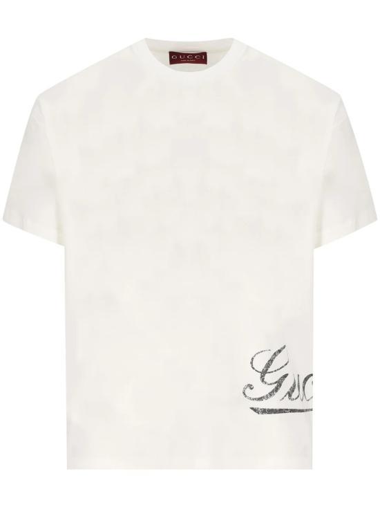 26SS 구찌 프린트 디테일 코튼 저지 티셔츠 856477 XJHQM 9066 WHITE DOM - Gucci