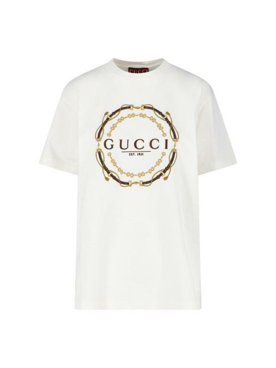 26SS 구찌 프린트 디테일 코튼 저지 티셔츠 837959 XJHQY 9750 IVORY DOM - Gucci