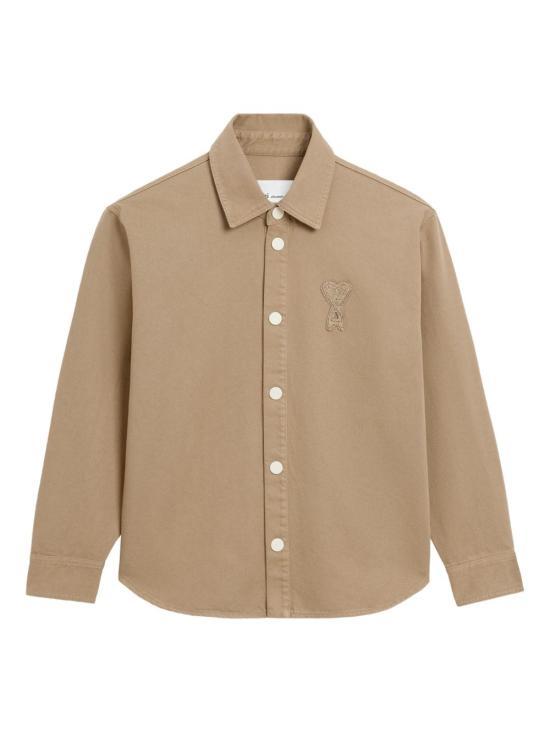 26SS 아미 톤온톤 로고 코튼 니트 오버셔츠 UJK897 DE0126 A036 TAUPE BEIGE DOM - Ami