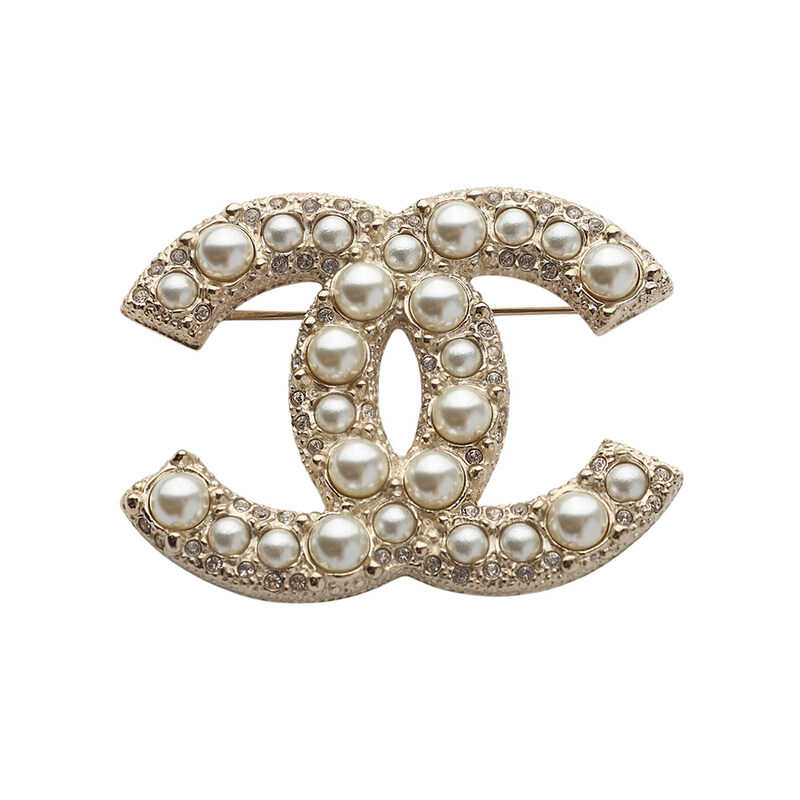 샤넬 A64762 금장 CC 크리스탈 진주 펄 브로치 (25년백화점영수증사본) 37071 - Chanel