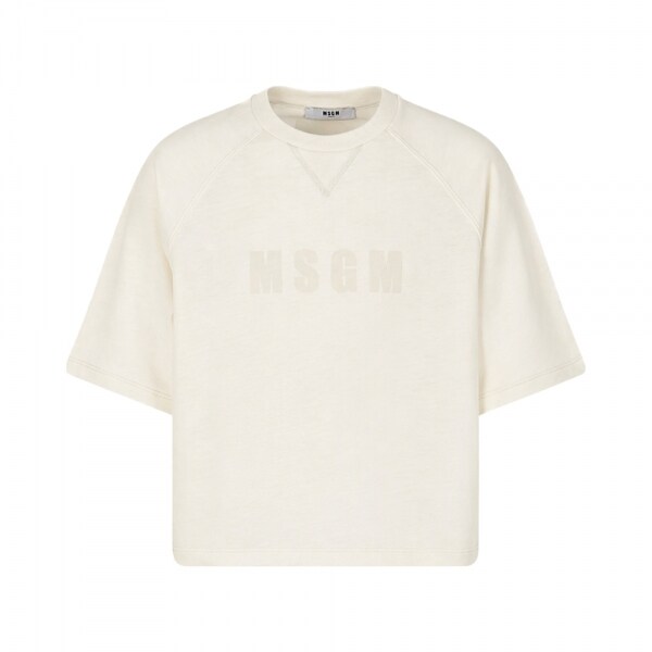 키즈 로고 프린팅 래글런 반팔 티셔츠 오프화이트 S6MSJGTH157 002 - MSGM