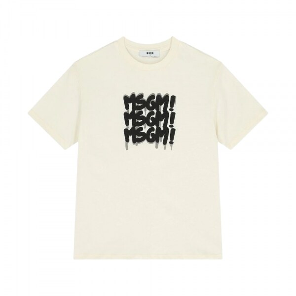 키즈 여성 페인팅 로고 반팔 티셔츠 크림 S6MSJBTH227 013 - MSGM