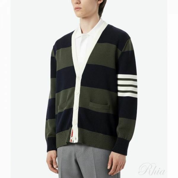 톰브라운 코튼 럭비 4 바 로즈 아이콘 브이넥 카디건 MKC543A Y3016 320 - Thom Browne