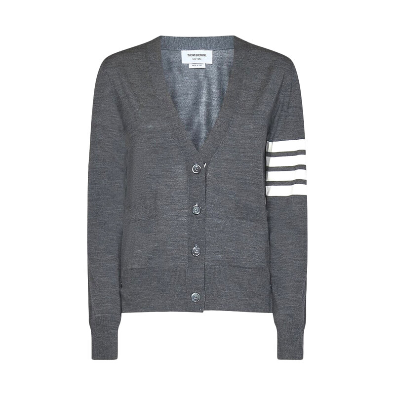 26SS 사선 브이넥 울 가디건 매드 그레이 FKC334A Y1014 035 - Thom Browne