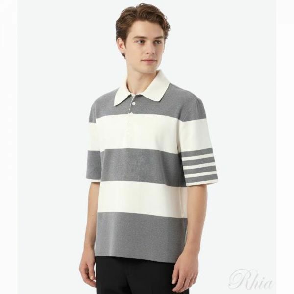 톰브라운 4 바 럭비 스트라이프 폴로 MKP134A Y3043 136 - Thom Browne