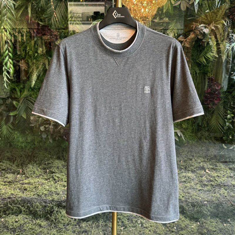 브루넬로쿠치넬리 반팔티 2중레이어드 로고 그레이 M0B137451G CI900 - Brunello Cucinelli