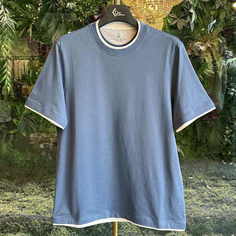 브루넬로쿠치넬리 반팔티 2중레이어드 코튼 스카이 M0B137427 CBL48 - Brunello Cucinelli