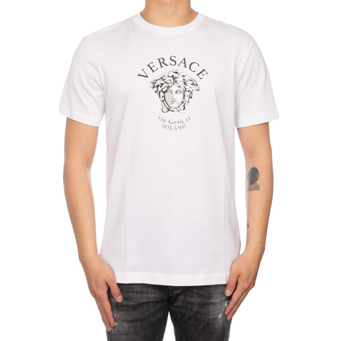 베르사체 남성 메두사 로고 프린팅 티셔츠 화이트 A88659 A228806 A1001 - Versace