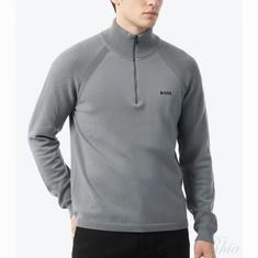 휴고보스 퍼폼 X 1 4 집 스웨터 50498525 251 로고 디테일 코튼 블렌드 지퍼넥 썸네일 1