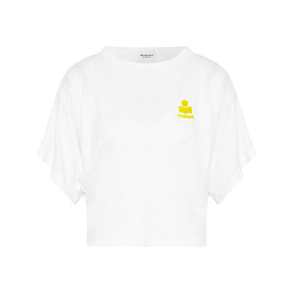 26SS KYANZAE 로고 린넨 티셔츠 화이트/옐로우 TS0313FA A1N09E WHYW - Isabel Marant