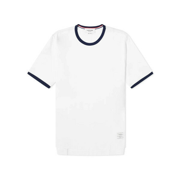 26SS 삼선탭 패치 로고 링거 티셔츠 화이트 MJS083A 00042 100 - Thom Browne