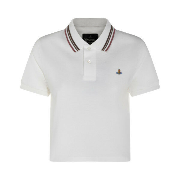 26SS ORB 로고 미니 클래식 폴로 티셔츠 화이트 1H010004 J00AU A401 - Vivienne Westwood