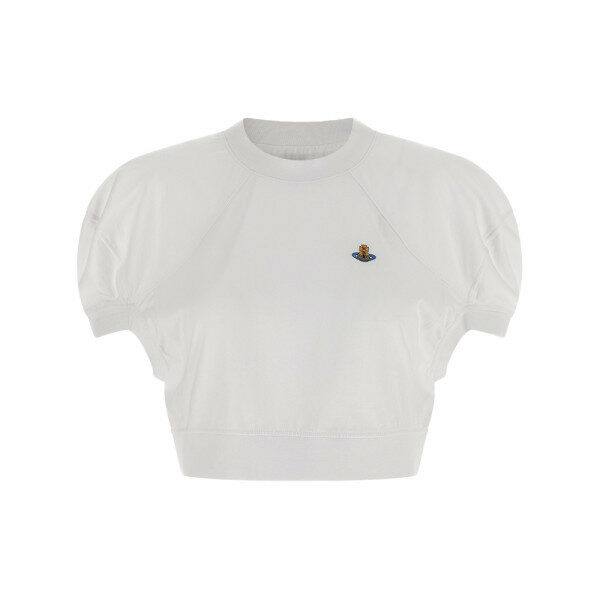 26SS ORB 로고 풋볼 크롭 티셔츠 화이트 1G010017 J001M A401 - Vivienne Westwood