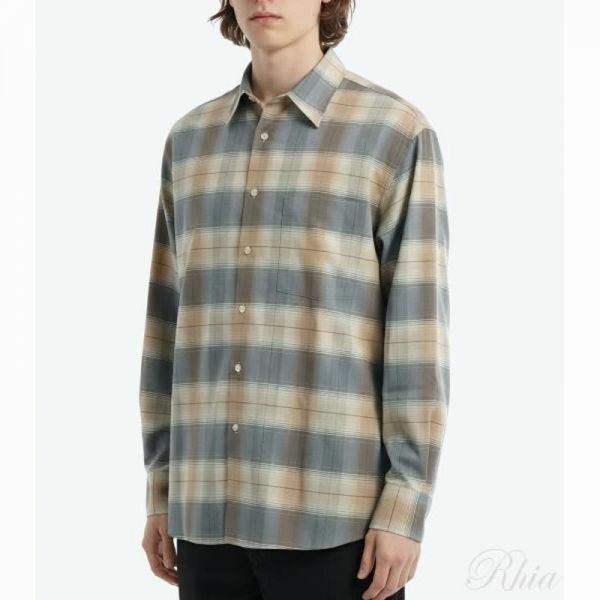 오라리 26SS 슈퍼 라이트 울 체크 셔츠 브라운 A26SS01LC - Auralee