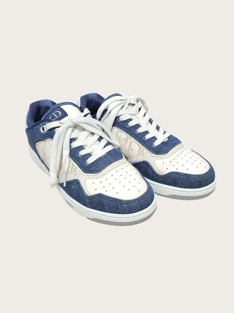 [중고명품/루이스잇] 42 / 디올 화이트 블루 데님 오블리크 갤럭시 B27 로우탑 스니커즈 - Christian Dior