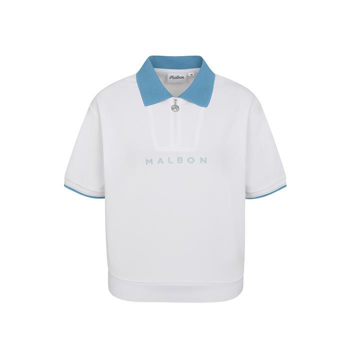 [국내발송] 말본골프 여성 크롭 하프 집업 와플 티셔츠 화이트 M6222PTS51WHT - Malbon