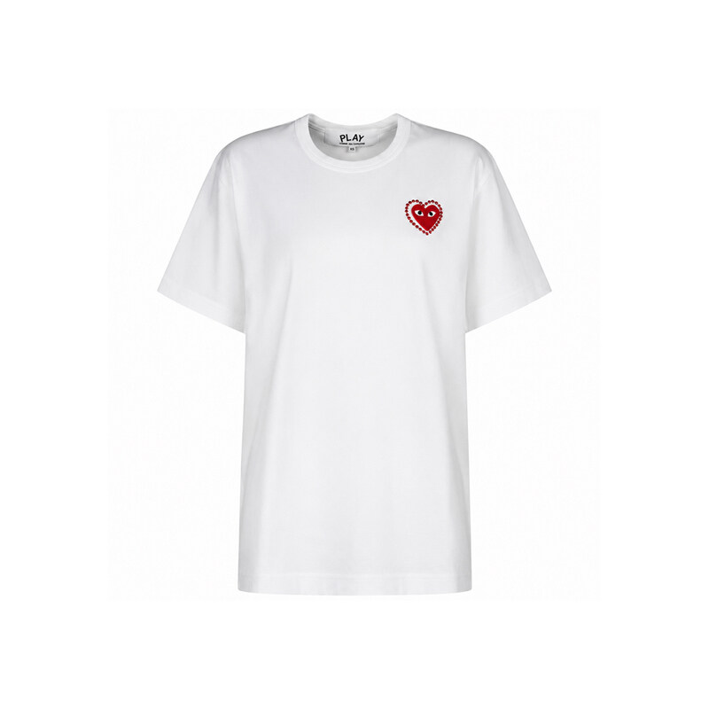 26SS 여성 메탈 레드 하트 와펜 티셔츠 화이트 AX-T802-051-2 - Comme des Garcons