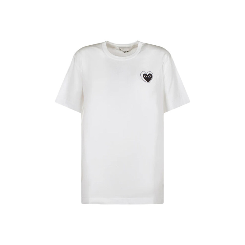 26SS 메탈 블랙 하트 와펜 티셔츠 화이트 AX-T802-051-1 - Comme des Garcons