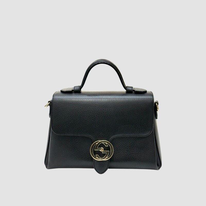 구찌 GG 인터로킹 레더 탑핸들 체인 숄더백 블랙 510302 - Gucci