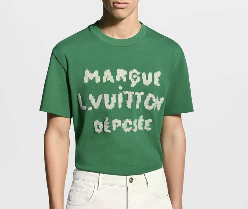[백화점 풀셋] 루이비통 남자 녹색 시그니처 로고 자수 반팔 티셔츠 L1AK6IE - Louis Vuitton