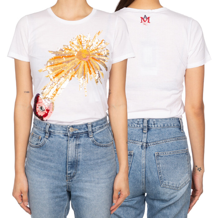 알렉산더맥퀸 스팽글 플라워 프린팅 티셔츠 여성 445464 QHZA6 0900 - Alexander McQueen