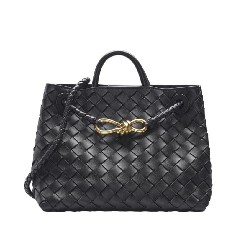 블랙 인트레치아토 안디아모 금장 스몰 토트백 - Bottega Veneta