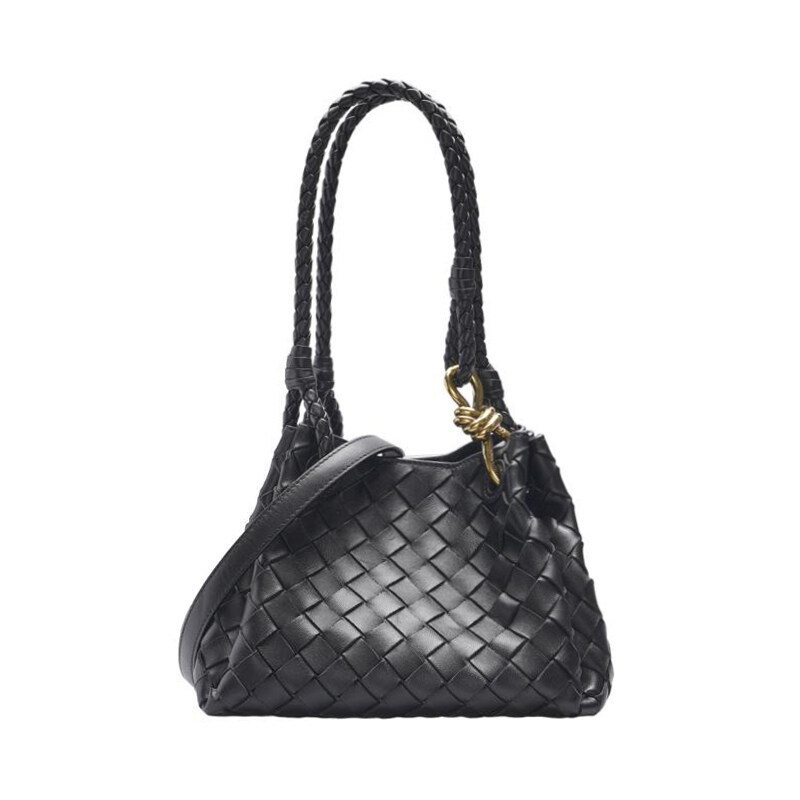 블랙 인트레치아토 파라슈트 금장 스몰 토트백 - Bottega Veneta