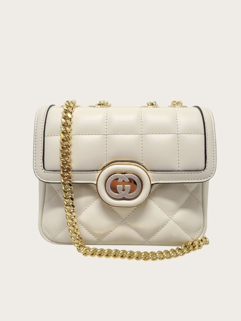 [중고명품/루이스잇] 구찌 화이트 퀄팅 레더 인터로킹 G 데코 미니 숄더백 - Gucci