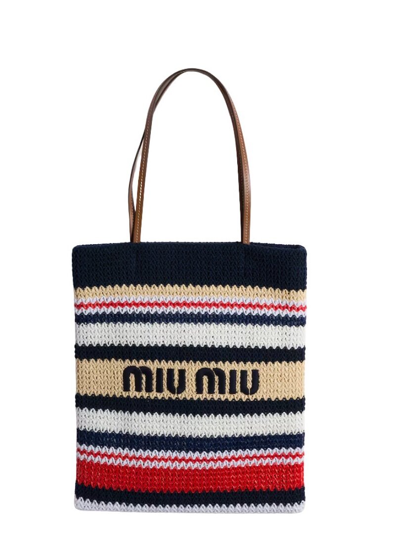 [비엔비명품관] MIU MIU 미우미우 여성 라피아 이펙트 우븐 토트백 숄더백 - Miu Miu