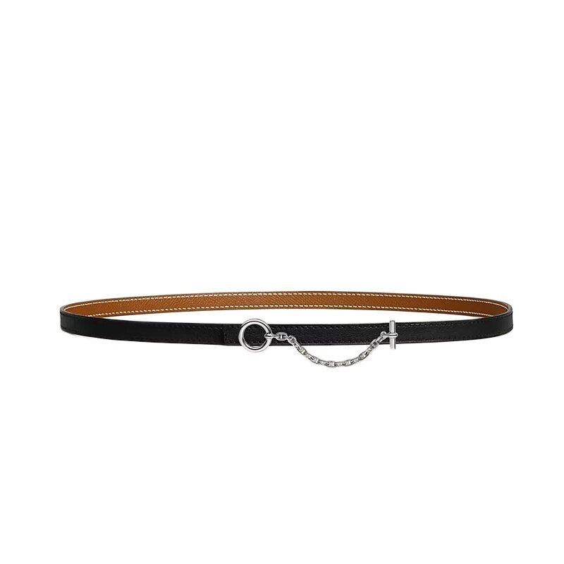 에르메스 Carrousel 버클 리버서블 가죽 스트랩 13mm 여성 벨트 75 누아 골드 H081081CK05 - Hermes