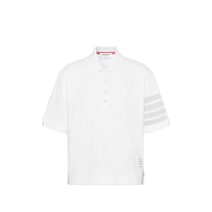 [국내발송] 톰브라운 오버다이 4바 저지 폴로 반팔 티셔츠 화이트 FJP128A J0253 100 - Thom Browne