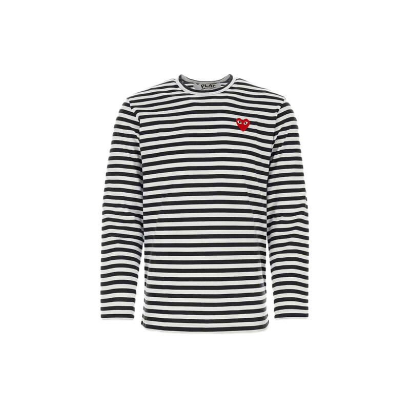 26SS 레드 하트 스트라이프 롱슬리브 티셔츠 블랙 AX-T164-051-1 - Comme des Garcons