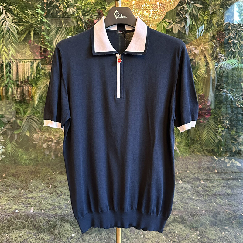 키톤 반팔카라티 하프지퍼 투톤 배색 네이비 UMK0571 A015500B - Kiton
