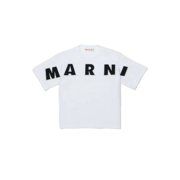 키즈 여성 빅 로고 자수 반팔 크롭 티셔츠 화이트 M01733 M00RF 0M100 - Marni