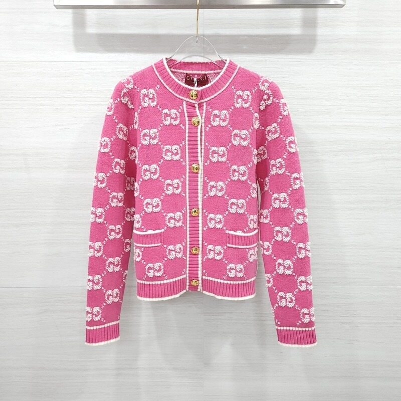 [럭스유] (새상품) L / 구찌 GG 울 부클레 자카드 가디건 핑크 713300 - Gucci