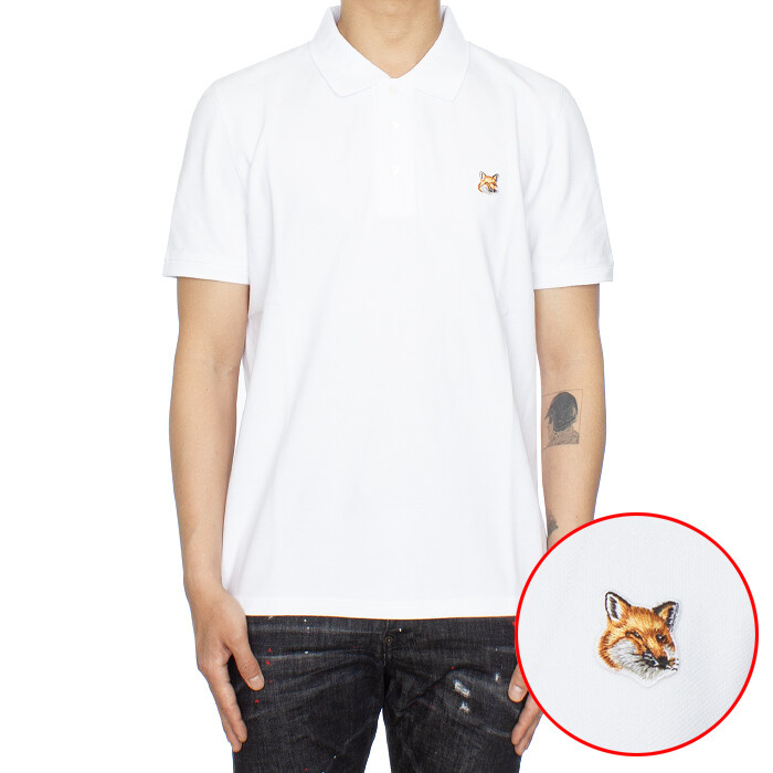 메종키츠네 폭스헤드 패치 레귤러 카라 티셔츠 LM00208KJ7002 P100 - Maison Kitsune